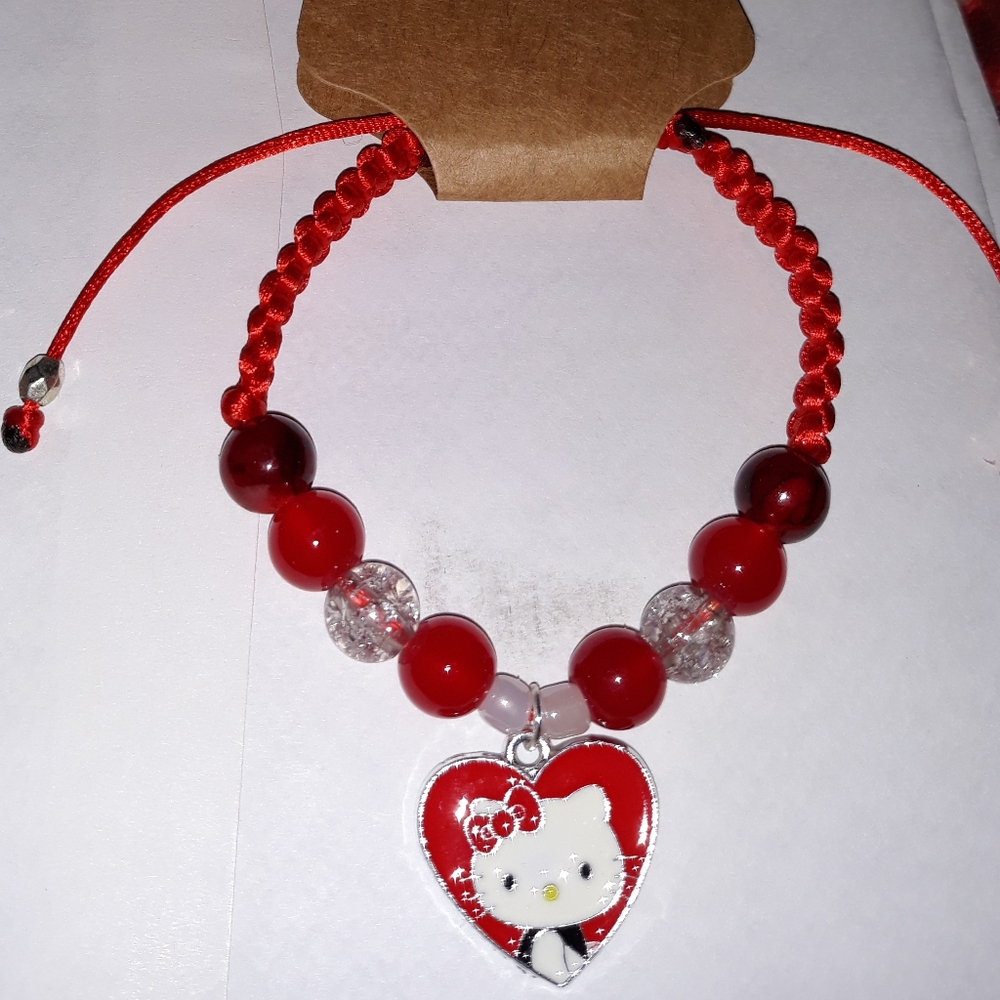 Hello Kitty Red Macrame Bracelet Adjustable Hand Crafted NEW NWT